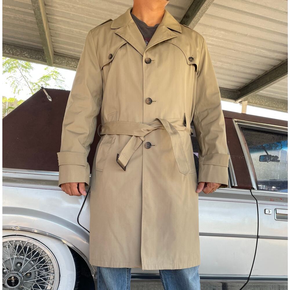 🔥Vintage Botany 500 USA Made Plaid Lined Classic Old Money Trench Coat 46 Long